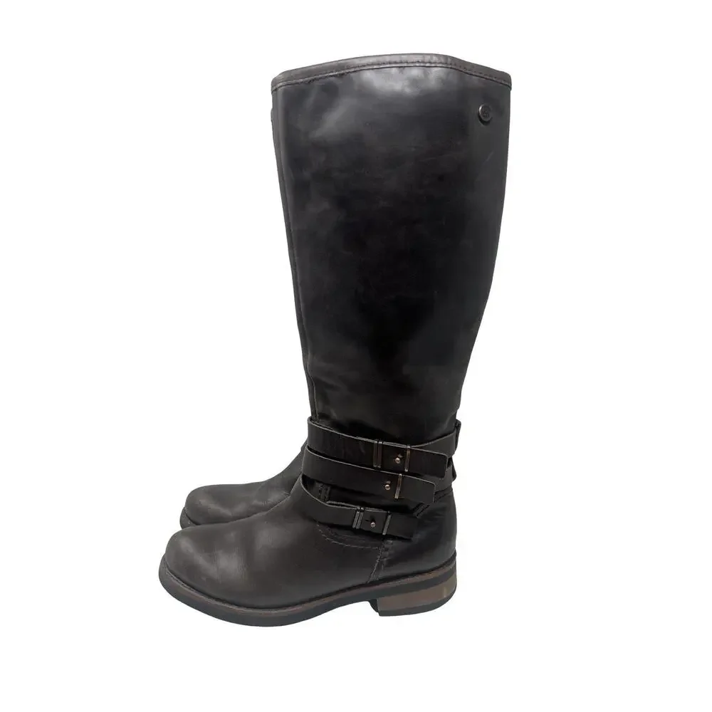 BUSSOLA Prague Ebony Leather Moto Riding Boots Knee High EU 40 / 9 - 9.5